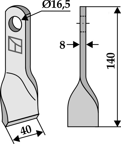 Gedrehtes-Messer 140x40 mm, passend für Kuhn und Nobili