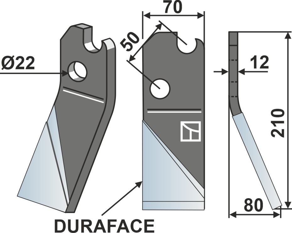 Rotorzinken DURAFACE 210x70mm, rechts, passend für Moate
