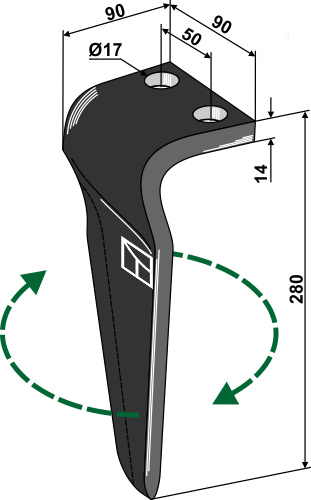 Kreiseleggenzinken, rechts 280 mm x 90 mm, passend für Maschio und Gaspardo