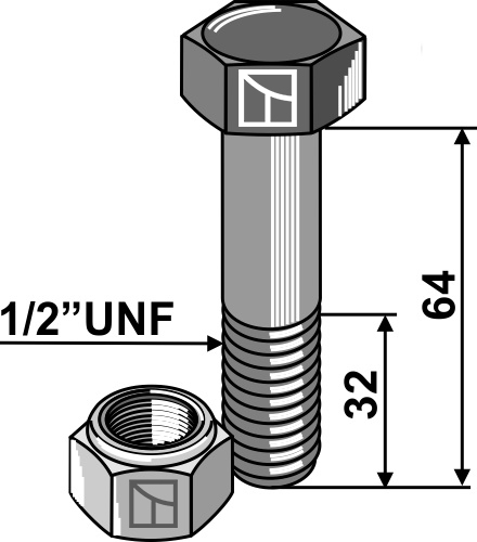 Schraube mit Sicherungsmutter - 1/2''UNF, passend für Turner und Epoke