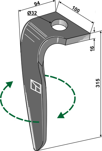 Kreiseleggenzinken, rechts 315 mm x 100 mm, passend für Rabe