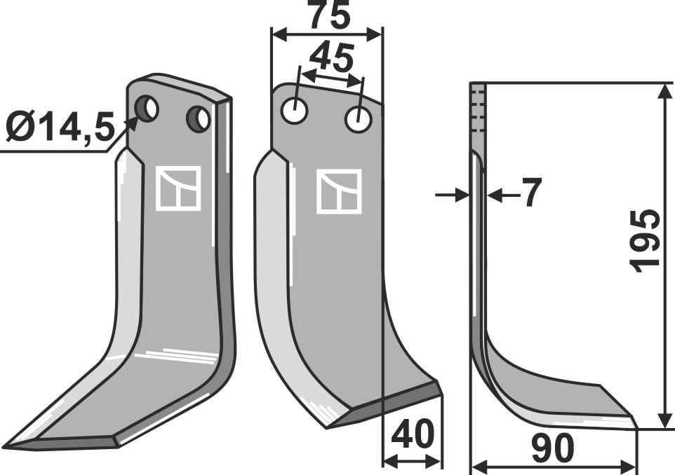 Fräsmesser 195x75mm, rechts, passend für Gehring