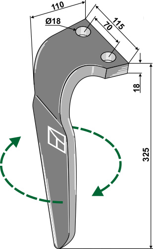 Kreiseleggenzinken, rechts 325 mm x 115 mm, passend für Falc