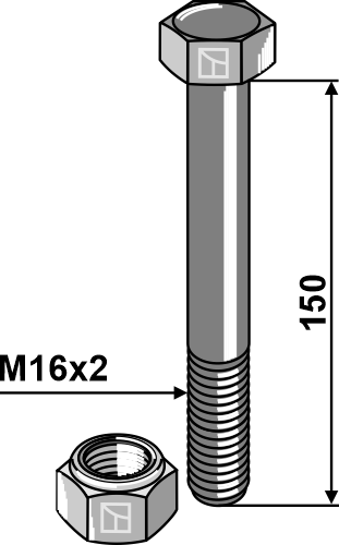 Sechskantschraube M16x2x150 mit Sicherungsmutter