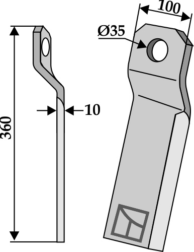 Mulchmesser verdreht 360x100 mm - lang - links, passend für Szolnoki