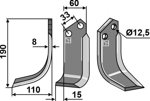 Fräsmesser 190x60mm, links, passend für DelMorino