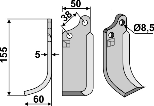 Fräsmesser 155x50mm, links, passend für Agria und Tielbürger