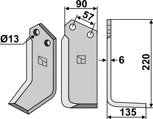 Fräsmesser 220x90mm, rechts, passend für Howard