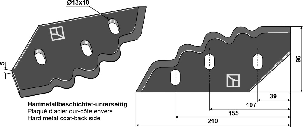 Messer für Futtermischwagen, links - Hartmetallbeschichtet, passend für Sgariboldi