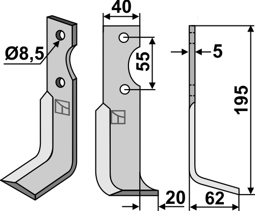 Fräsmesser 195x40mm, rechts, passend für M.A.B.Bocchini