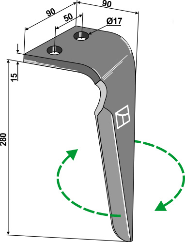 Kreiseleggenzinken rechts 280 mm x 90 mm, passend für Sicma