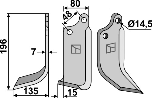 Fräsmesser 196x80mm, links, passend für Maschio/Gaspardo und Forigo-Roteritalia