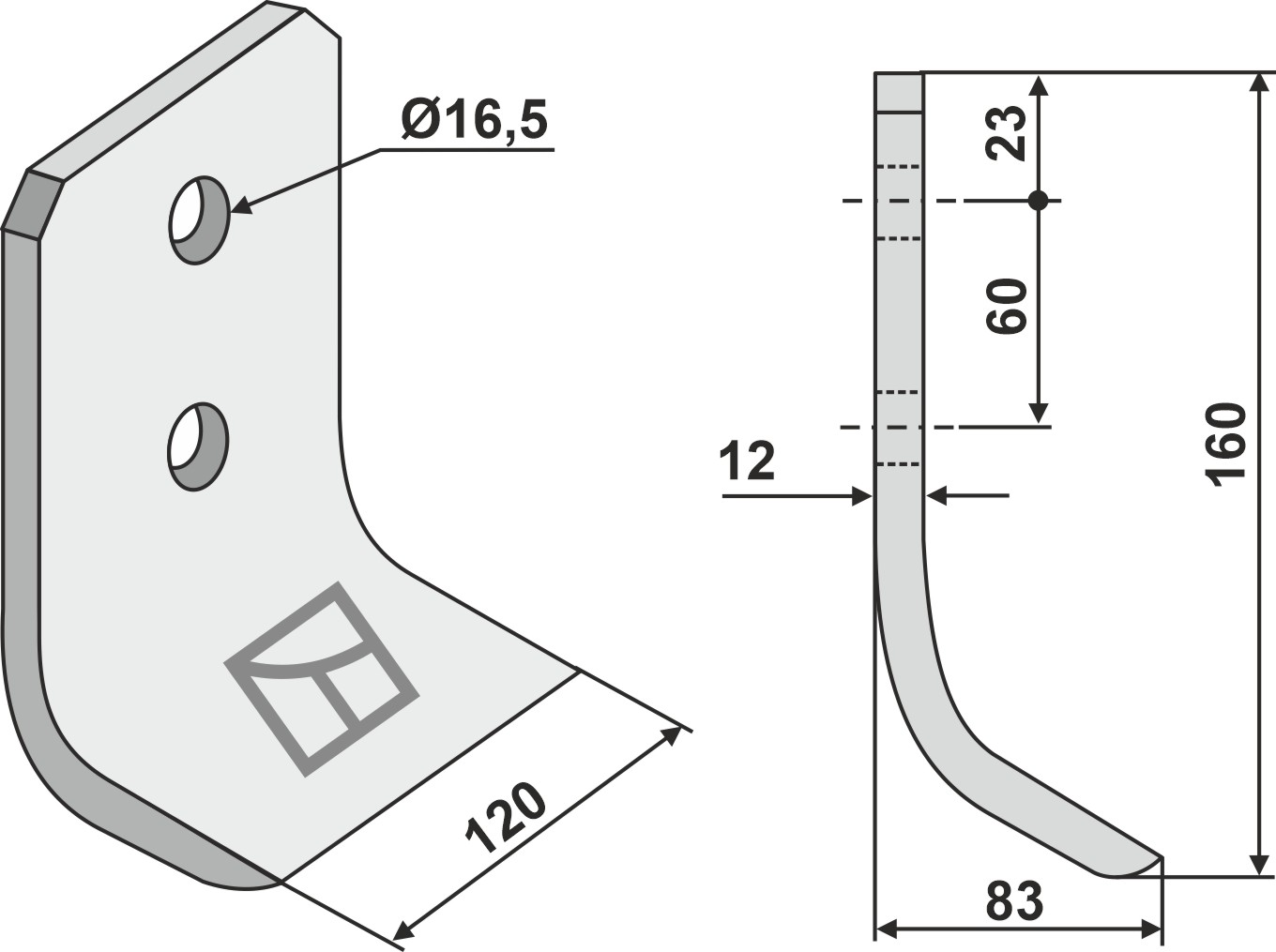 Messer für Grabenfräse 160x120 mm, passend für Mulag