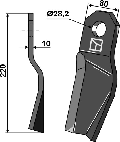 Mulchmesser 220x80 mm, rechte Ausführung, passend für Röll