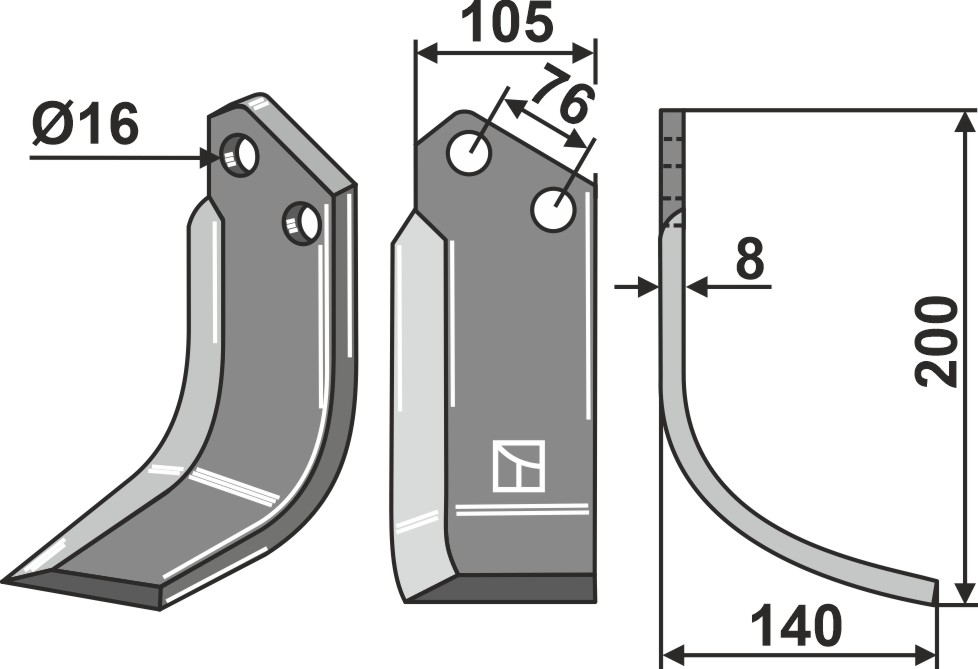 Fräsmesser 200x105mm, rechts, passend für Howard und Kongskilde