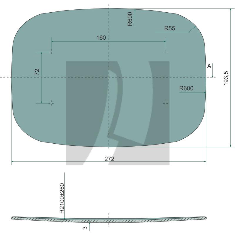 Ersatzglas für John Deere unbeheizt  271 x 191 mm
