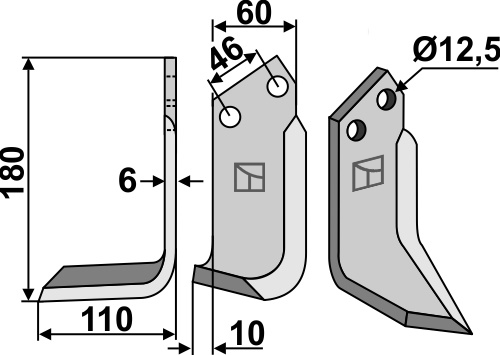 Fräsmesser 180x60mm, links, passend für Muratori und Sovema