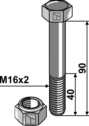 Sechskantschraube M16x2x90 mit Sicherungsmutter, passend für Szolnoki, OMARV und mehr