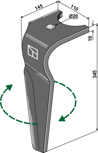 Kreiseleggenzinken, rechts 345 mm x 110 mm, passend für Kuhn