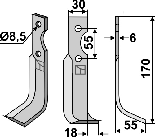 Fräsmesser 170x30mm, rechts, passend für B.C.S. und Bertolini
