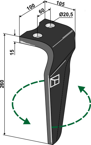 Kreiseleggenzinken, links 260 mm x 100 mm, passend für Howard und Kongskilde