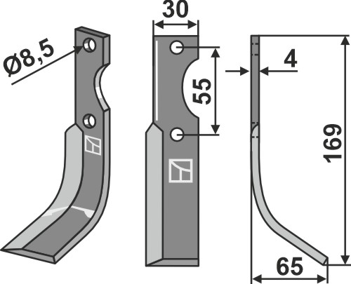 Fräsmesser 196x30mm, rechts, passend für Grillo
