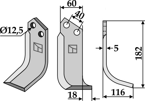 Fräsmesser 182x60mm, rechts, passend für Maschio/Gaspardo