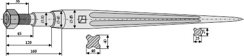 Zinken für Frontlader 890 mm, passend für Fella