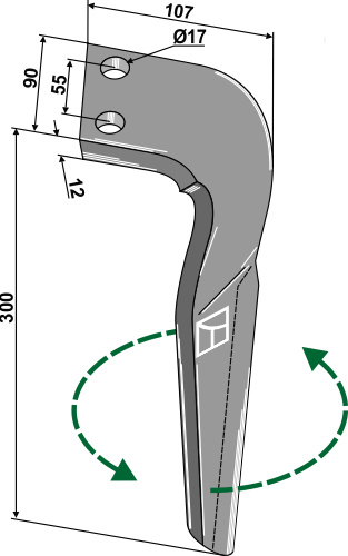 Kreiseleggenzinken, links 300 mm x 90 mm, passend für Frandent