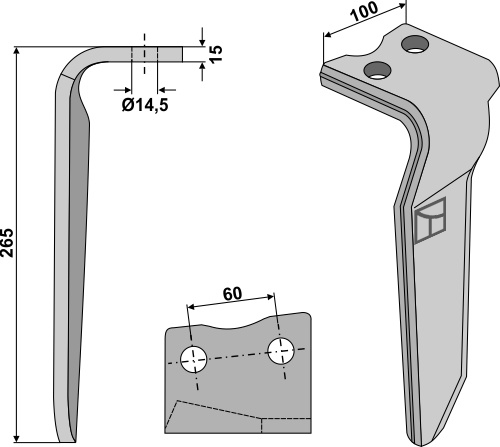Kreiseleggenzinken rechts 265 mm x 100 mm, passend für Howard und Remac