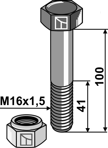 Sechskantschraube M16x1,5x100 mit Sicherungsmutter, passend für Orsi