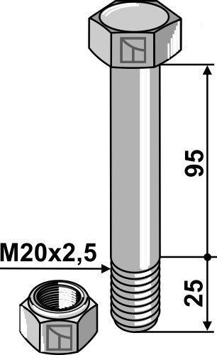 Schraube mit Sicherungsmutter - M20 x 2,5 - 10.9, passend für Sauerburger