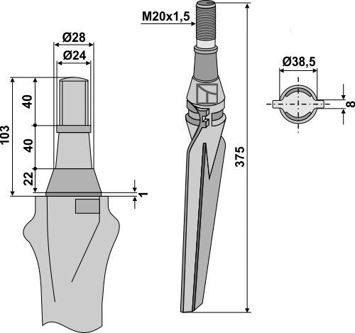 Kreiseleggenzinken links 375 mm, passend für Krone, Lely und mehr