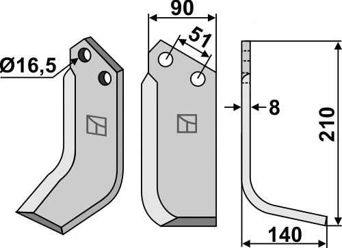 Fräsmesser 210x90mm, rechts, passend für Howard