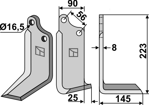 Fräsmesser 223x90mm, rechts, passend für Maschio/Gaspardo