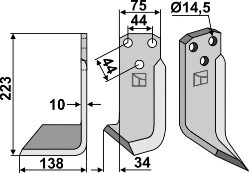 Fräsmesser 223x75mm, links, passend für Maletti