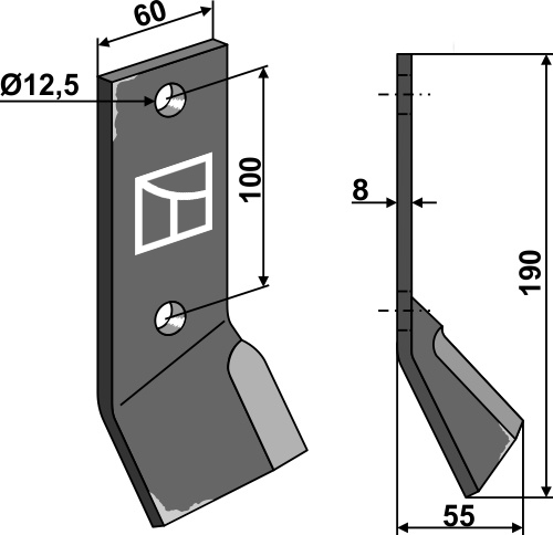 Schlegelmesser 190x60 mm, links, passend für Hemos