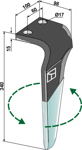 Kreiseleggenzinken (DURAFACE), links 340 x 15 mm, passend für Maschio und Gaspardo