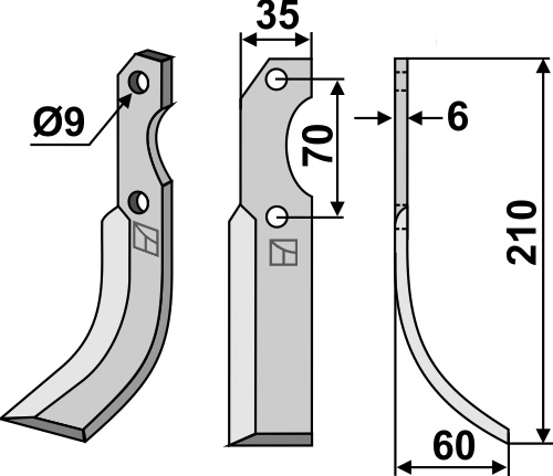Fräsmesser 210x35mm, rechts, passend für Valpadana und Brumital-Agris