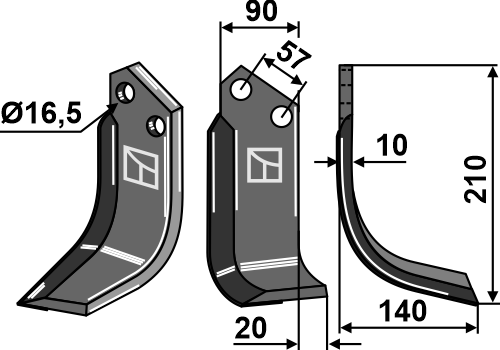 Fräsmesser 210x90mm, rechts - Hartmetallbeschichtet, passend für Kuhn