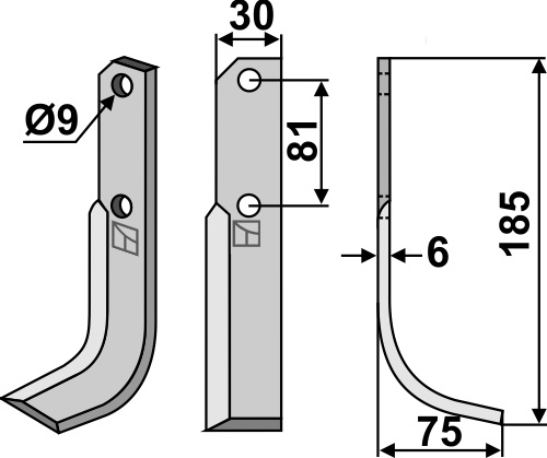 Fräsmesser 185x30mm, rechts, passend für Bertolini