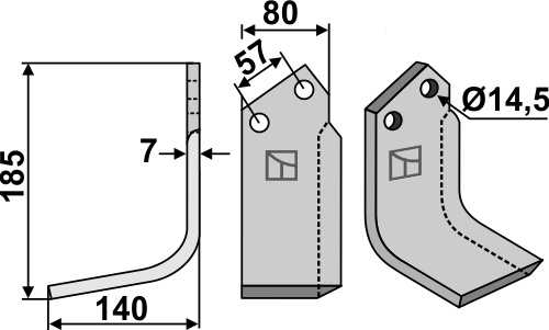 Fräsmesser 185x80mm, links, passend für Huard
