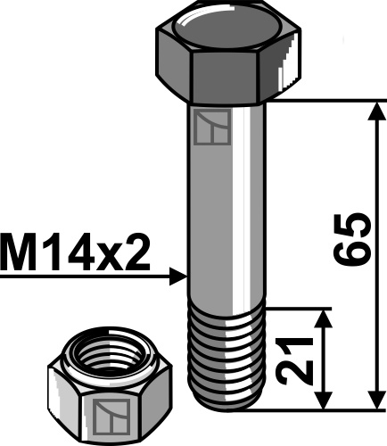Sechskantschraube M14x2x65 mit Sicherungsmutter, passend für Cosma, Assaloni und mehr