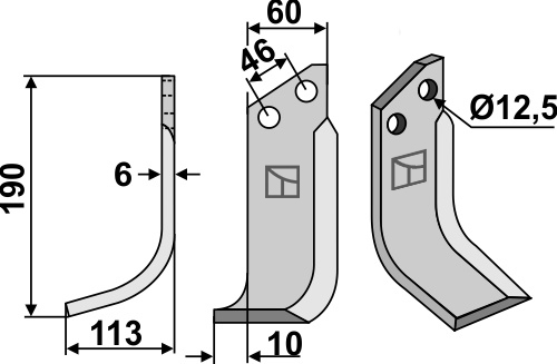 Fräsmesser 190x60mm, links, passend für Muratori und Sovema