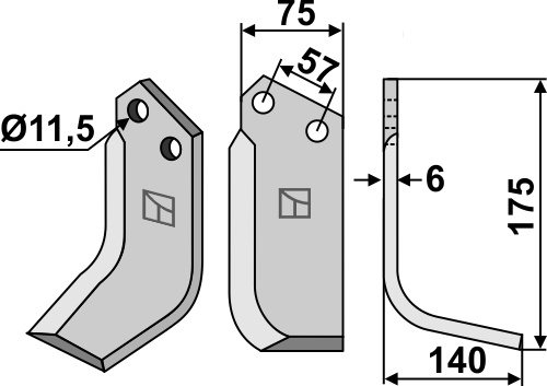 Fräsmesser 175x75mm, rechts, passend für Howard