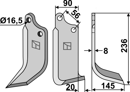 Fräsmesser 236x09mm, rechts, passend für Maschio/Gaspardo