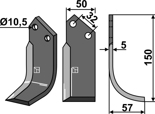 Fräsmesser 150x50mm, rechts, passend für Comeb