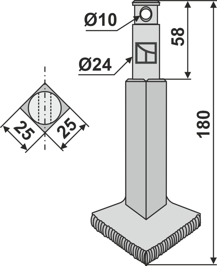 Mulch- und Rotorzinken 180mm, passend für Rau
