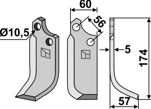 Fräsmesser 174x60mm, rechts, passend für Maschio/Gaspardo