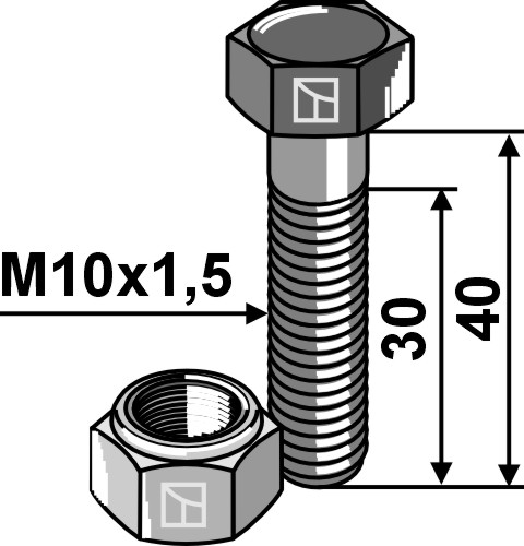 Sechskantschraube M10x1,5x40 mit Sicherungsmutter, passend für Dragone